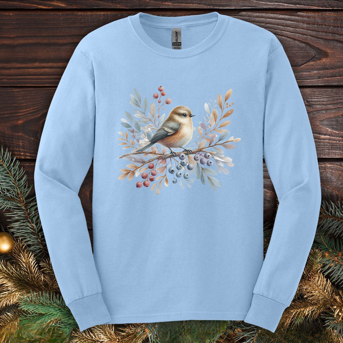 Winter Sparrow Watercolor Long Sleeve Tee