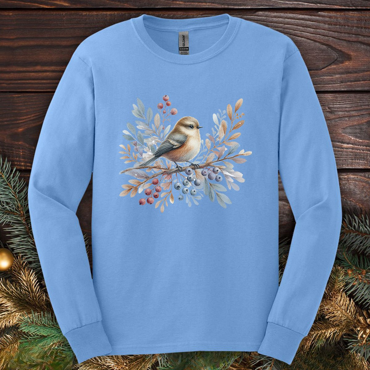 Winter Sparrow Watercolor Long Sleeve Tee