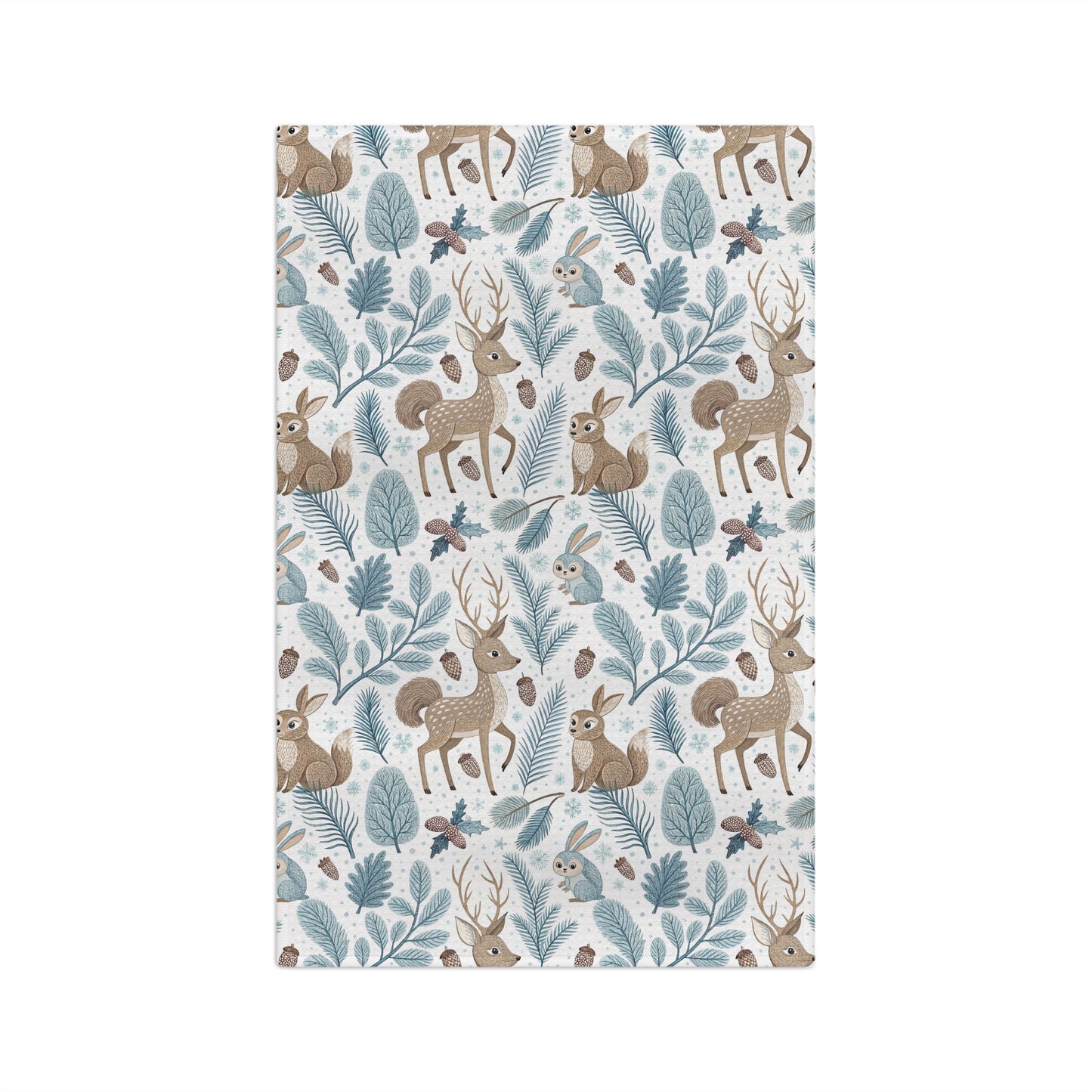 Winter Woodland Bunnies & Deer Microfiber Tea Towel