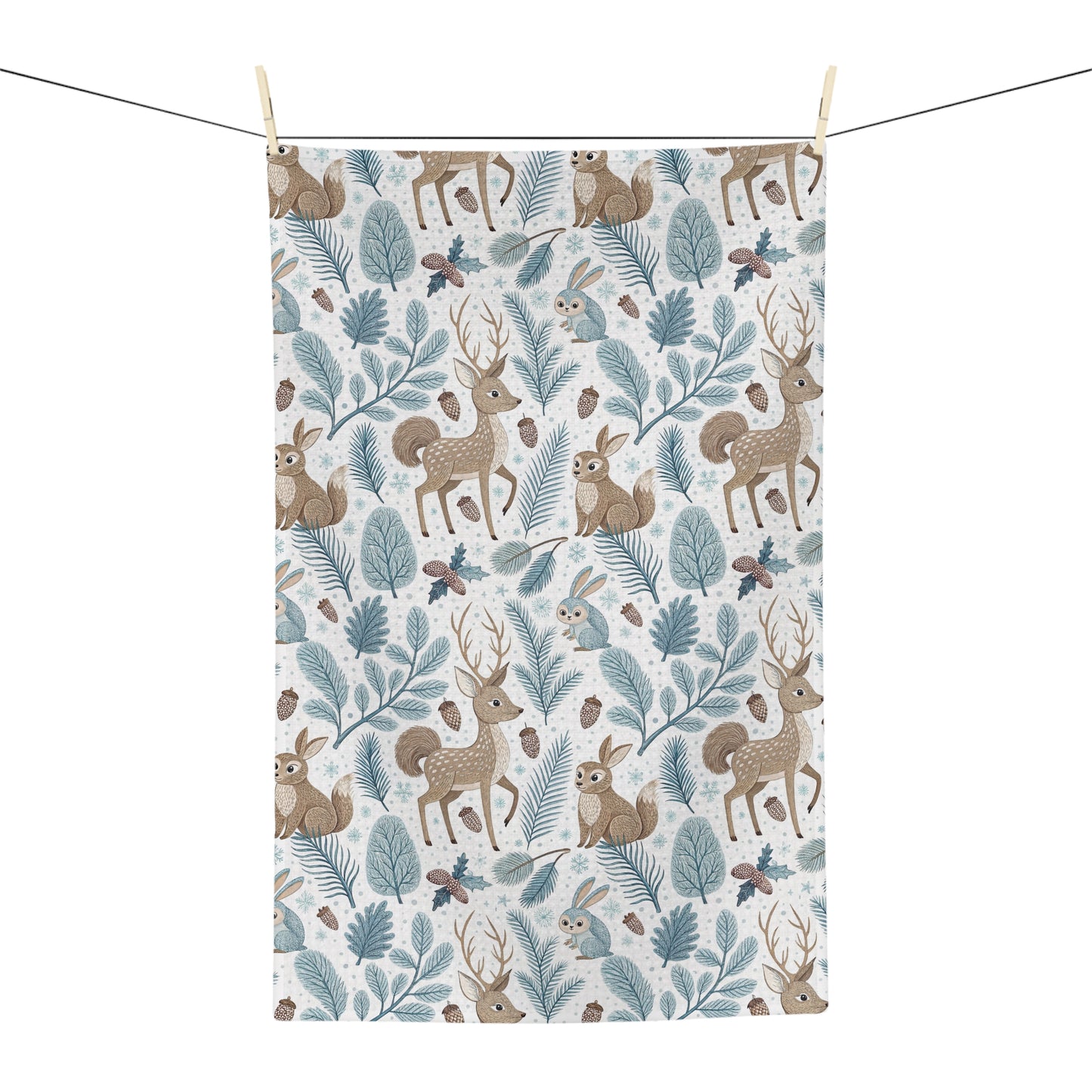 Winter Woodland Bunnies & Deer Microfiber Tea Towel