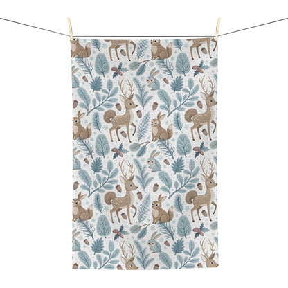 Winter Woodland Bunnies & Deer Microfiber Tea Towel