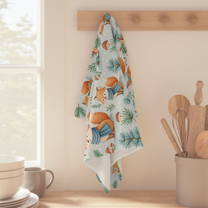 Winter Woodland Fox & Pines Microfiber Kitchen Towel