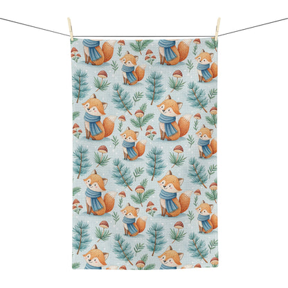 Winter Woodland Fox & Pines Microfiber Kitchen Towel