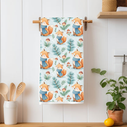Winter Woodland Fox & Pines Microfiber Kitchen Towel