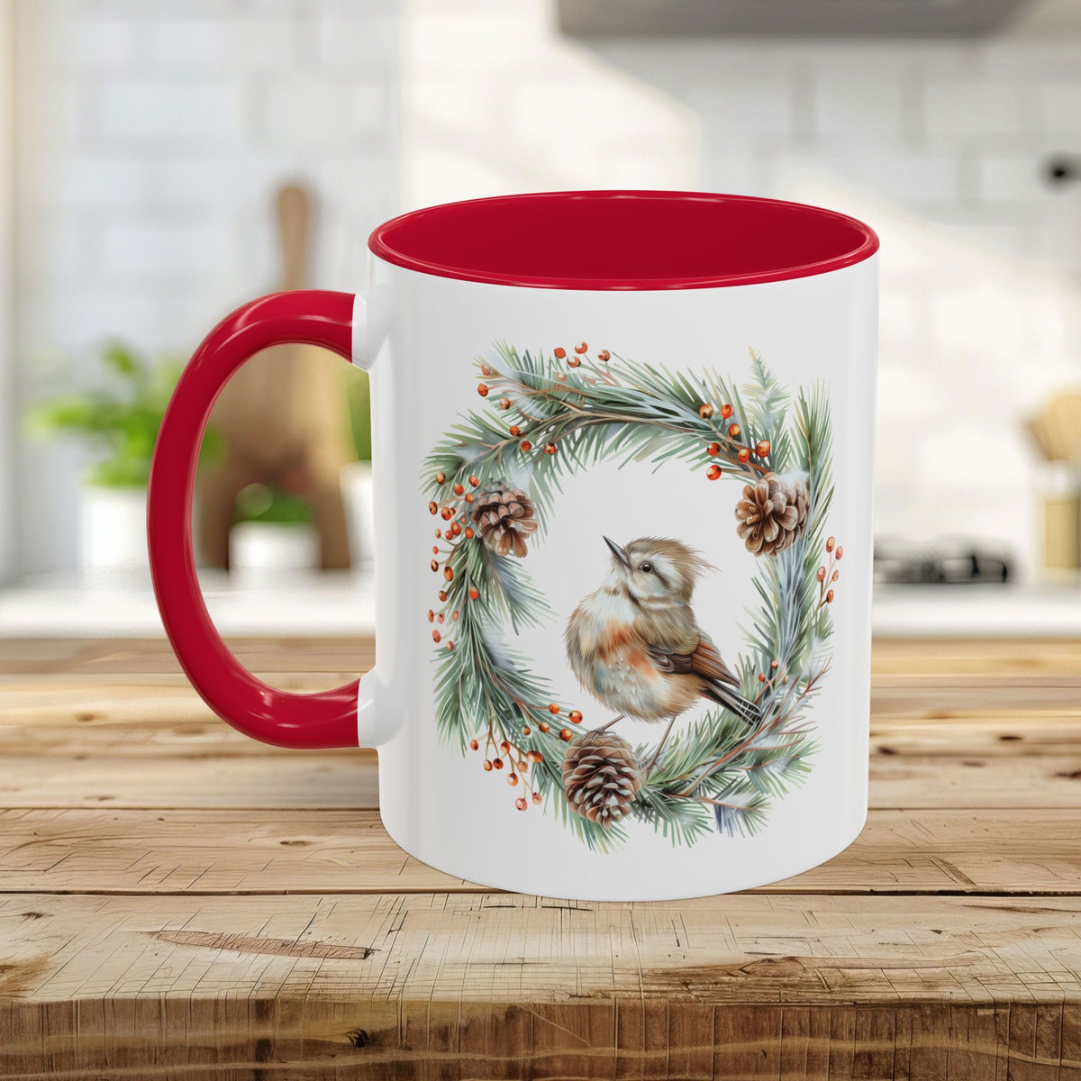 Winter Wren in Evergreen Wreath Mug (11/15oz)