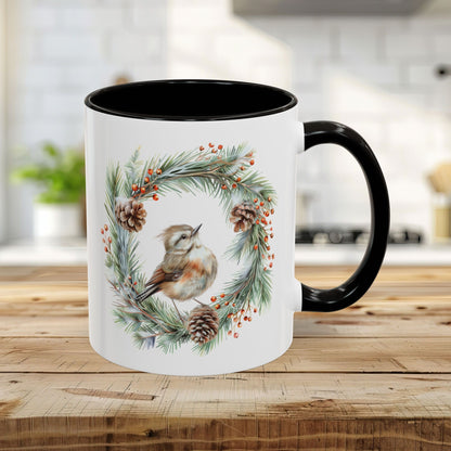 Winter Wren in Evergreen Wreath Mug (11/15oz)