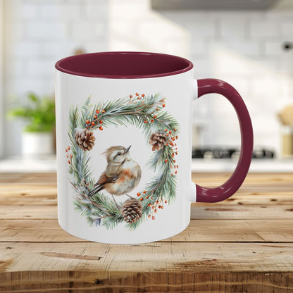 Winter Wren in Evergreen Wreath Mug (11/15oz)