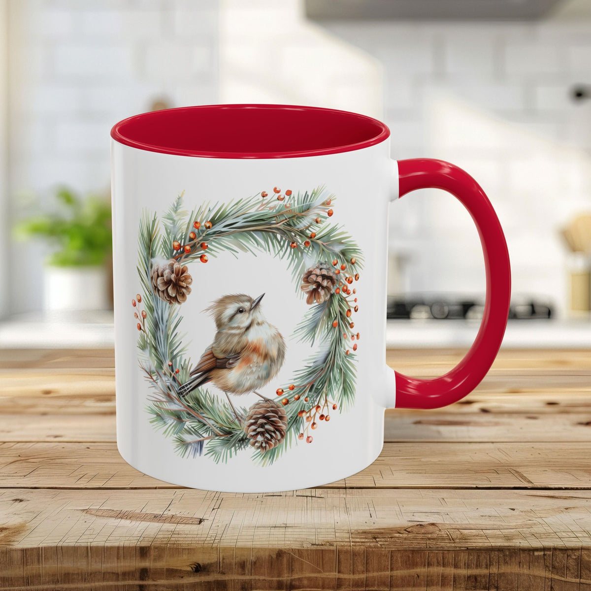 Winter Wren in Evergreen Wreath Mug (11/15oz)