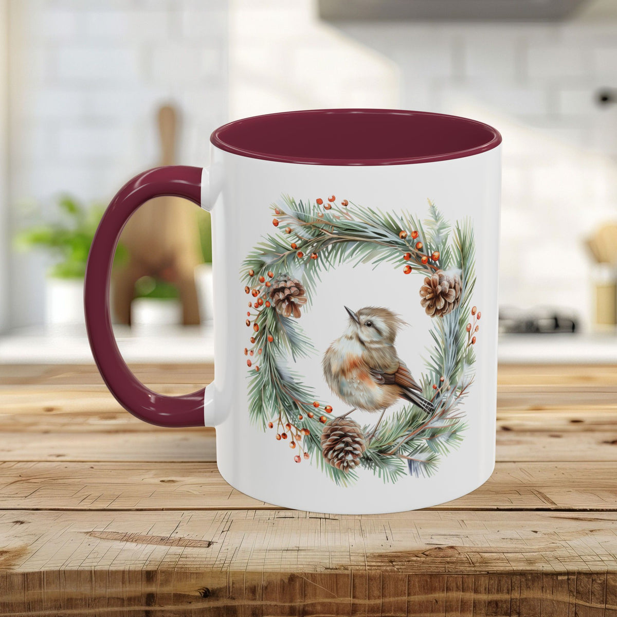 Winter Wren in Evergreen Wreath Mug (11/15oz)