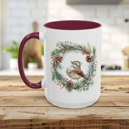 Winter Wren in Evergreen Wreath Mug (11/15oz)