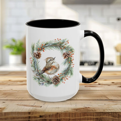 Winter Wren in Evergreen Wreath Mug (11/15oz)