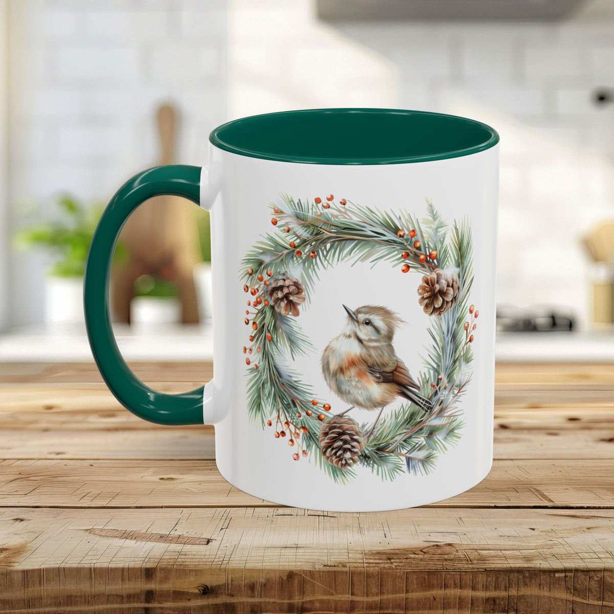 Winter Wren in Evergreen Wreath Mug (11/15oz)