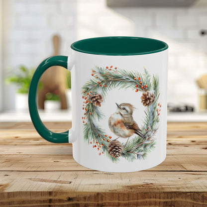 Winter Wren in Evergreen Wreath Mug (11/15oz)