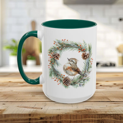 Winter Wren in Evergreen Wreath Mug (11/15oz)