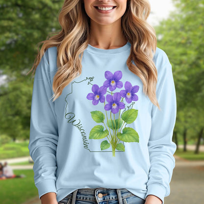 Wisconsin State Flower Long Sleeve Tee — Wood Violet