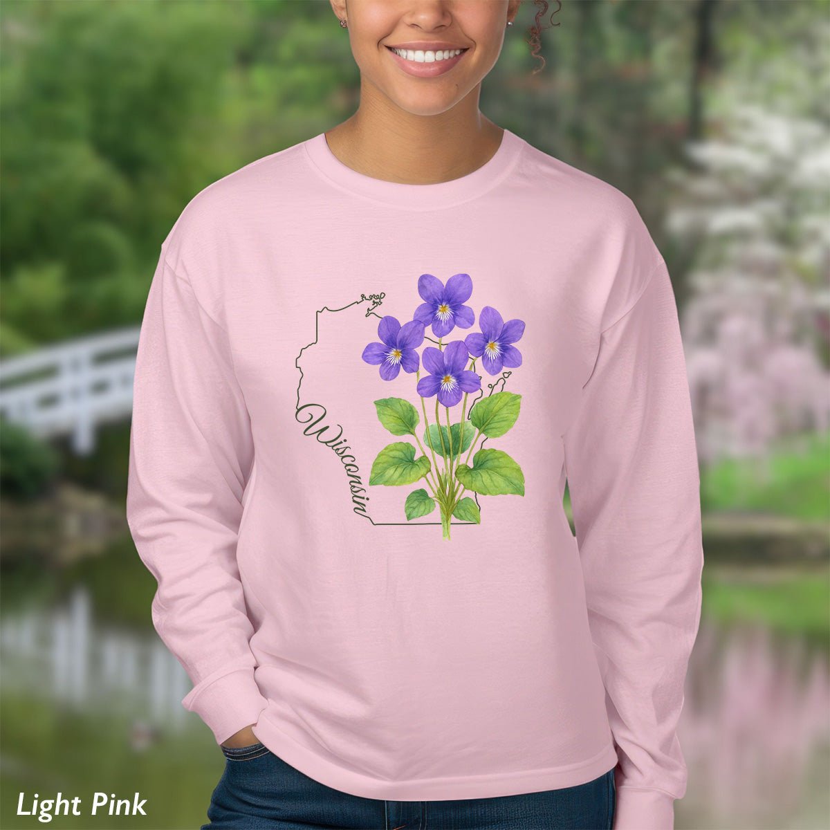 Wisconsin State Flower Long Sleeve Tee — Wood Violet