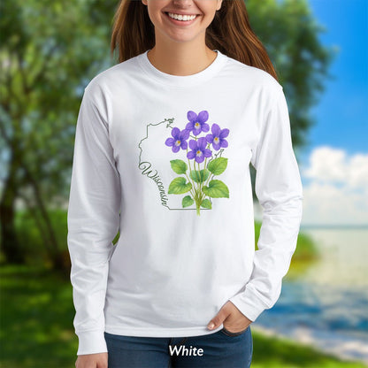 Wisconsin State Flower Long Sleeve Tee — Wood Violet