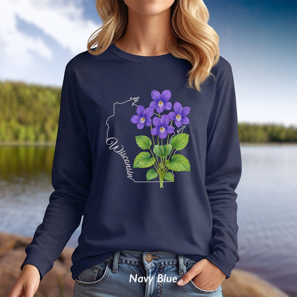 Wisconsin State Flower Long Sleeve Tee — Wood Violet