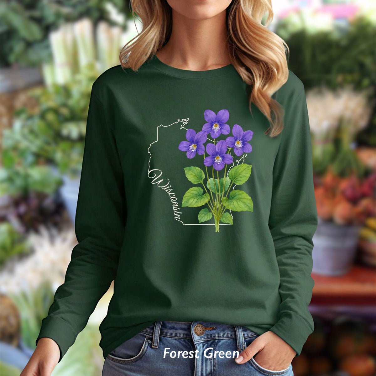 Wisconsin State Flower Long Sleeve Tee — Wood Violet