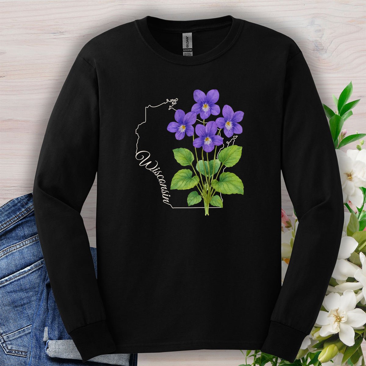 Wisconsin State Flower Long Sleeve Tee — Wood Violet