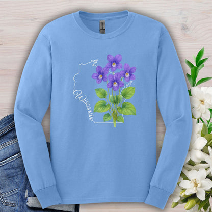Wisconsin State Flower Long Sleeve Tee — Wood Violet
