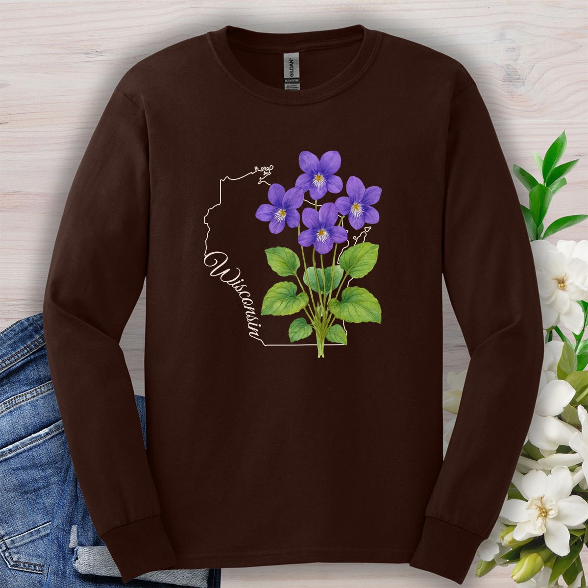 Wisconsin State Flower Long Sleeve Tee — Wood Violet
