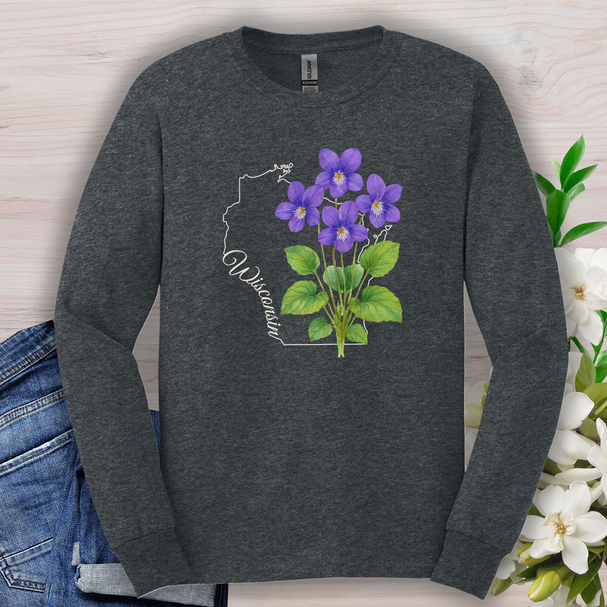 Wisconsin State Flower Long Sleeve Tee — Wood Violet