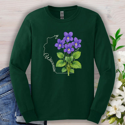 Wisconsin State Flower Long Sleeve Tee — Wood Violet