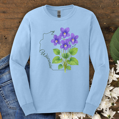Wisconsin State Flower Long Sleeve Tee — Wood Violet