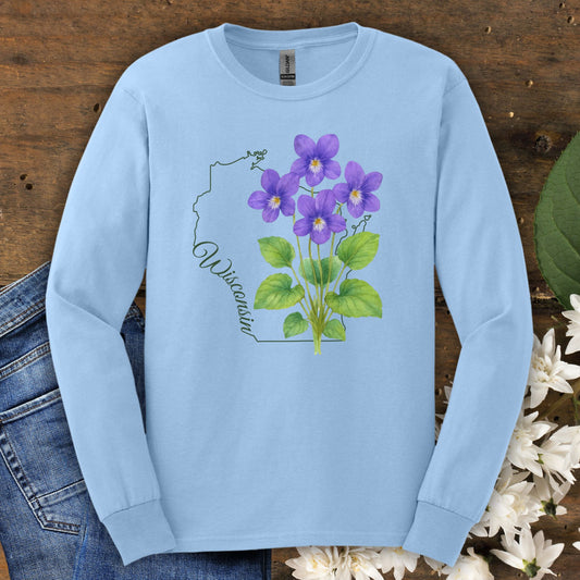 Wisconsin State Flower Long Sleeve Tee — Wood Violet