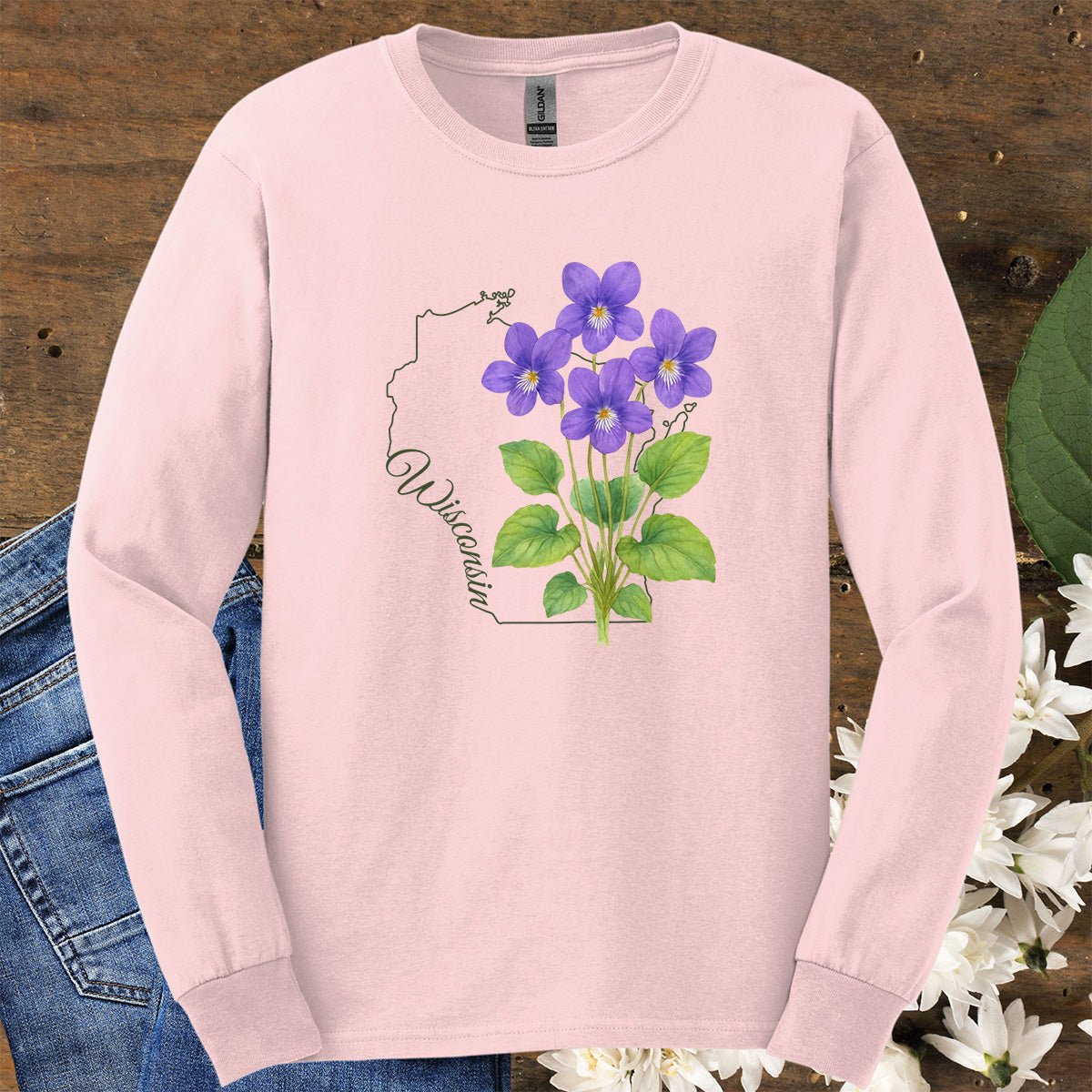 Wisconsin State Flower Long Sleeve Tee — Wood Violet