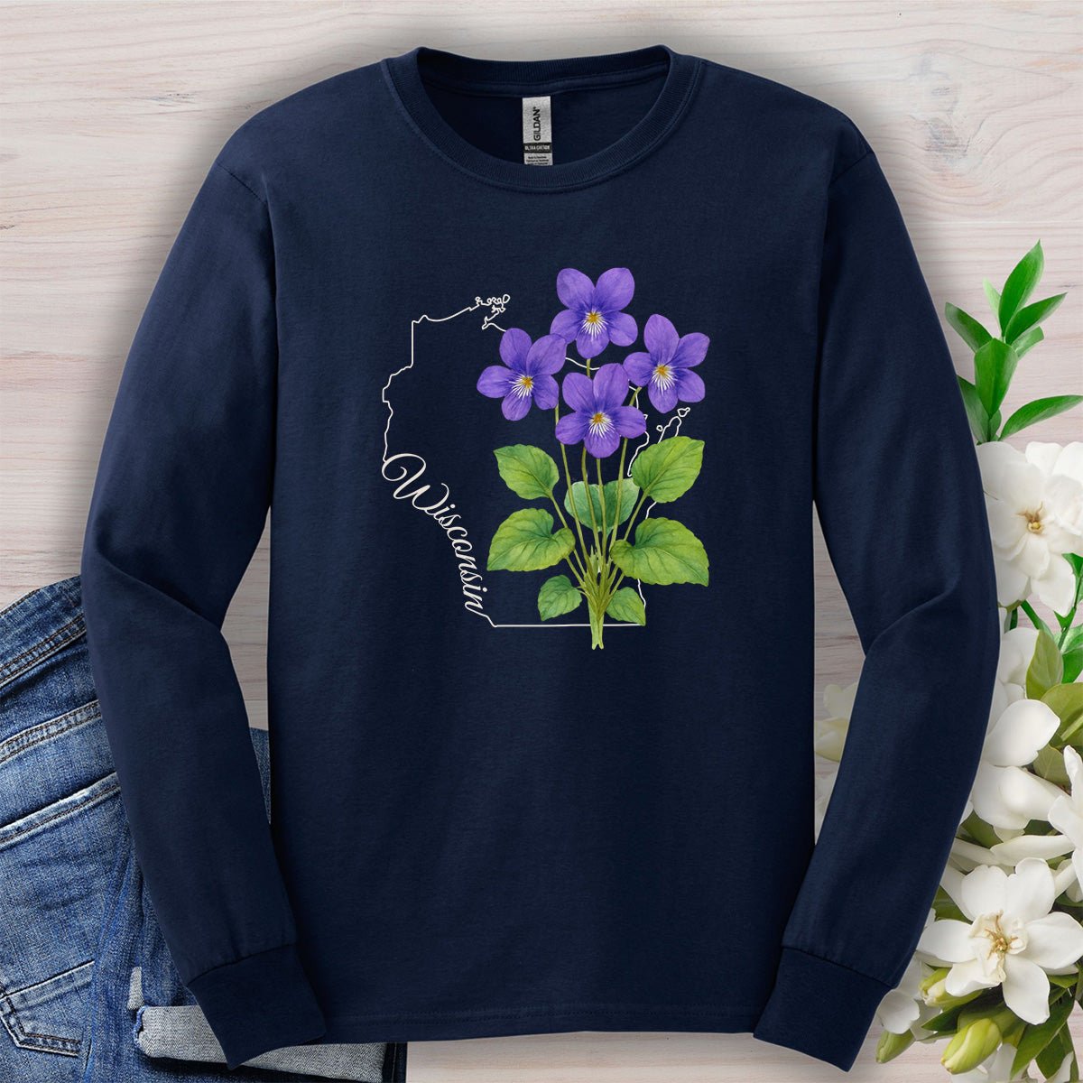 Wisconsin State Flower Long Sleeve Tee — Wood Violet
