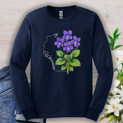 Wisconsin State Flower Long Sleeve Tee — Wood Violet