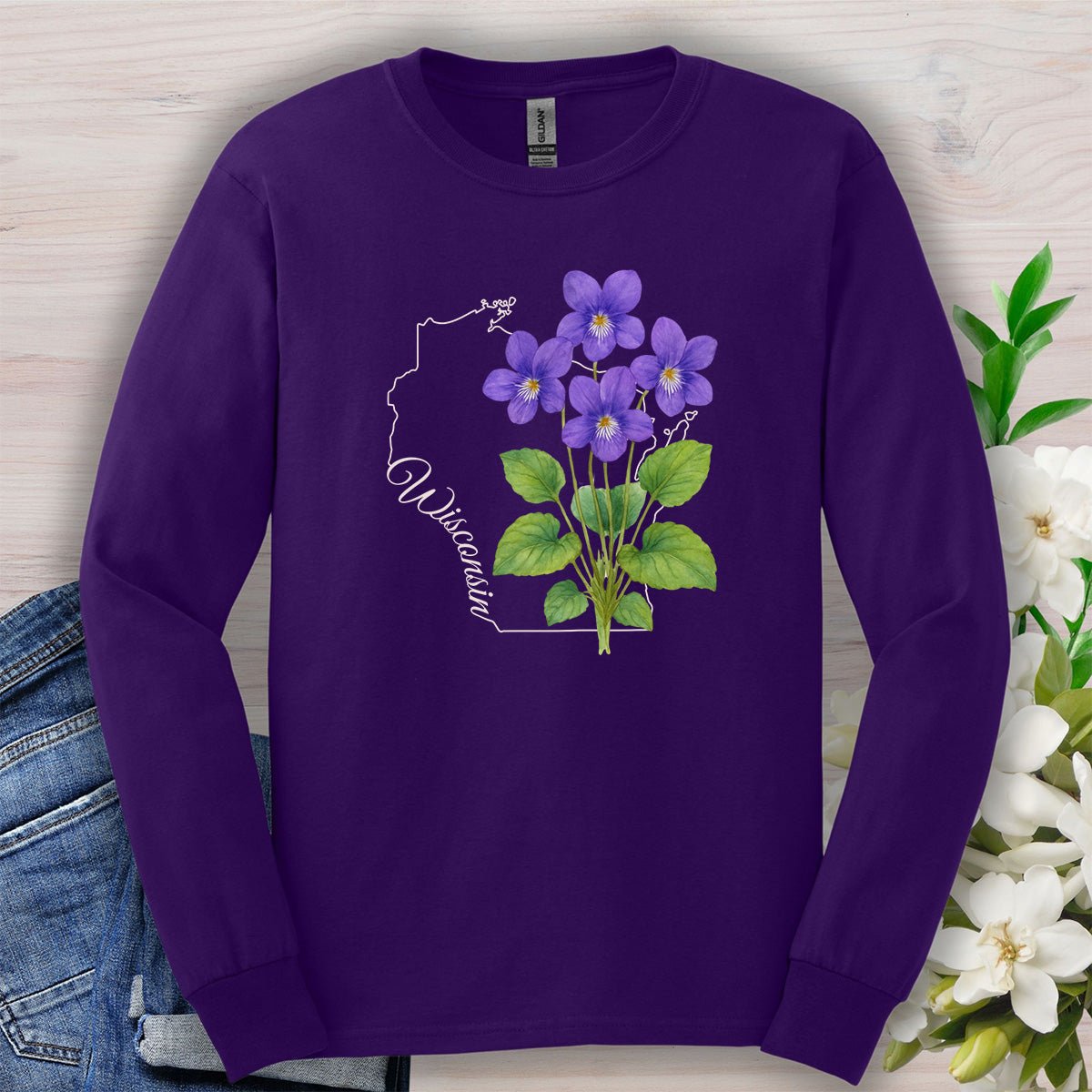 Wisconsin State Flower Long Sleeve Tee — Wood Violet