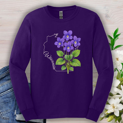 Wisconsin State Flower Long Sleeve Tee — Wood Violet