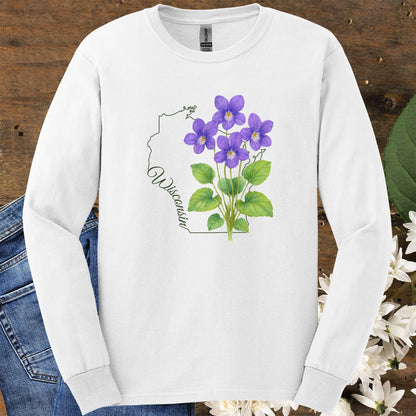 Wisconsin State Flower Long Sleeve Tee — Wood Violet