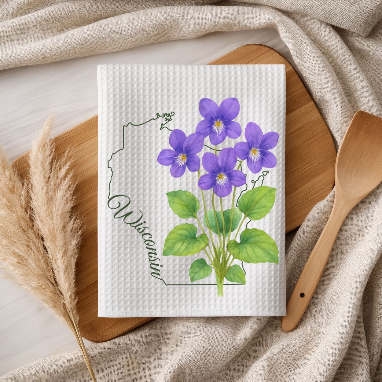 Wisconsin State Flower Tea Towel - Wood Violet
