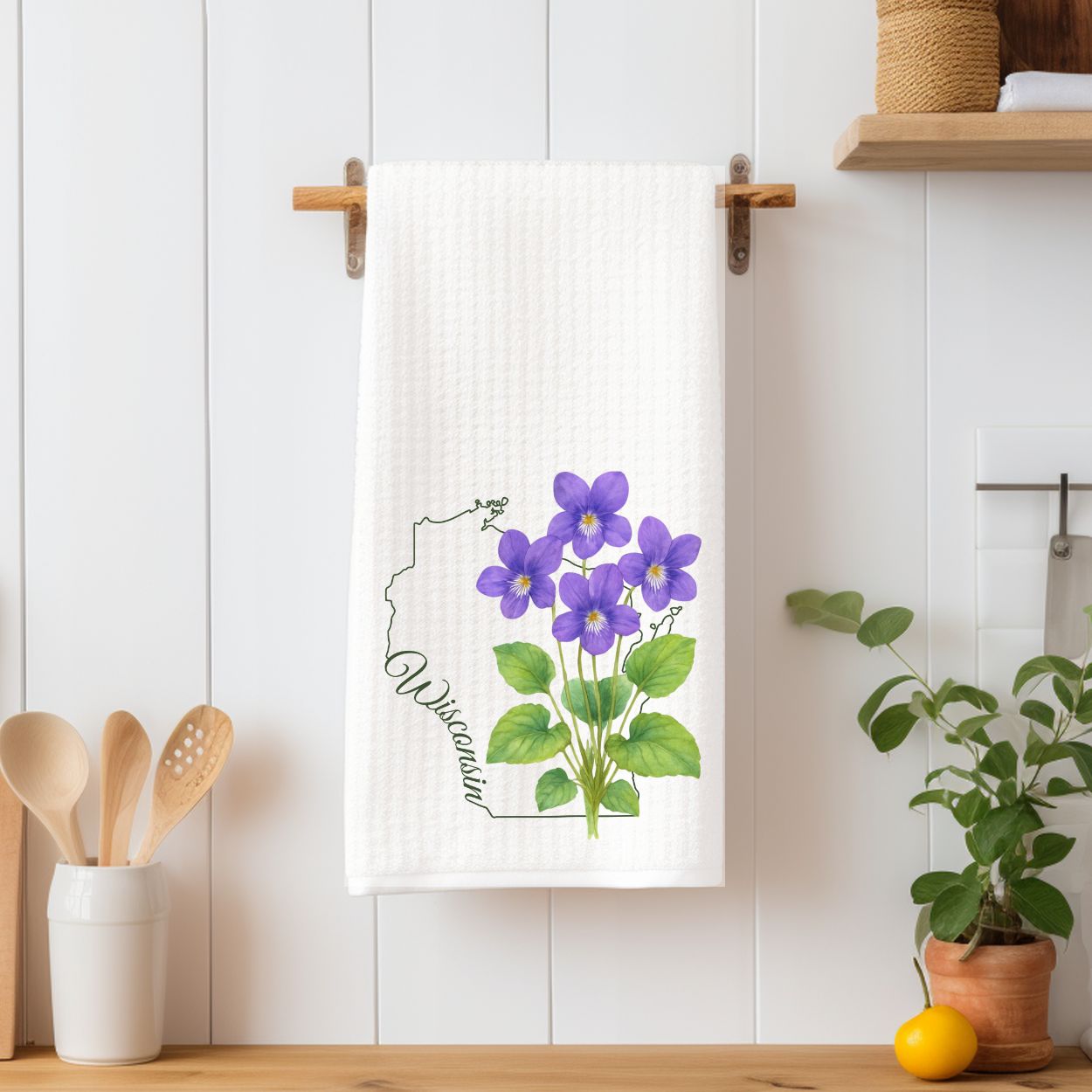 Wisconsin State Flower Tea Towel - Wood Violet