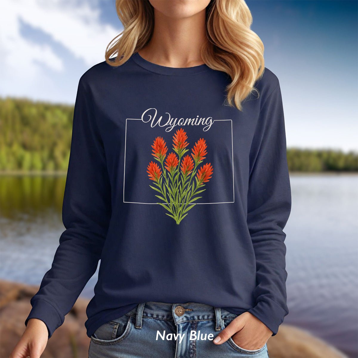 Wyoming State Flower Long Sleeve Tee - Indian Paintbrush