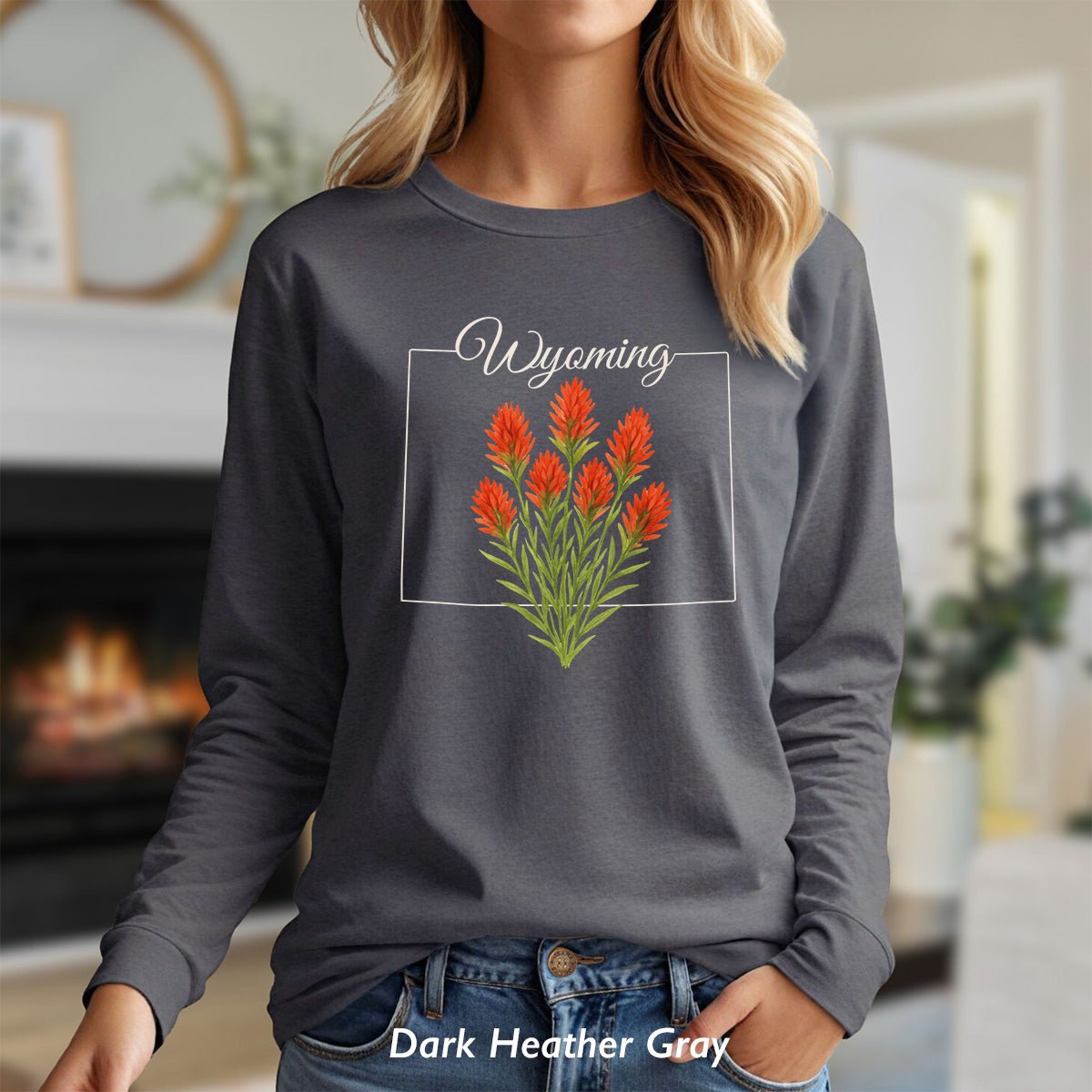Wyoming State Flower Long Sleeve Tee - Indian Paintbrush