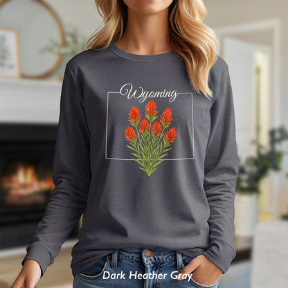 Wyoming State Flower Long Sleeve Tee - Indian Paintbrush