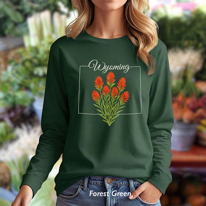 Wyoming State Flower Long Sleeve Tee - Indian Paintbrush