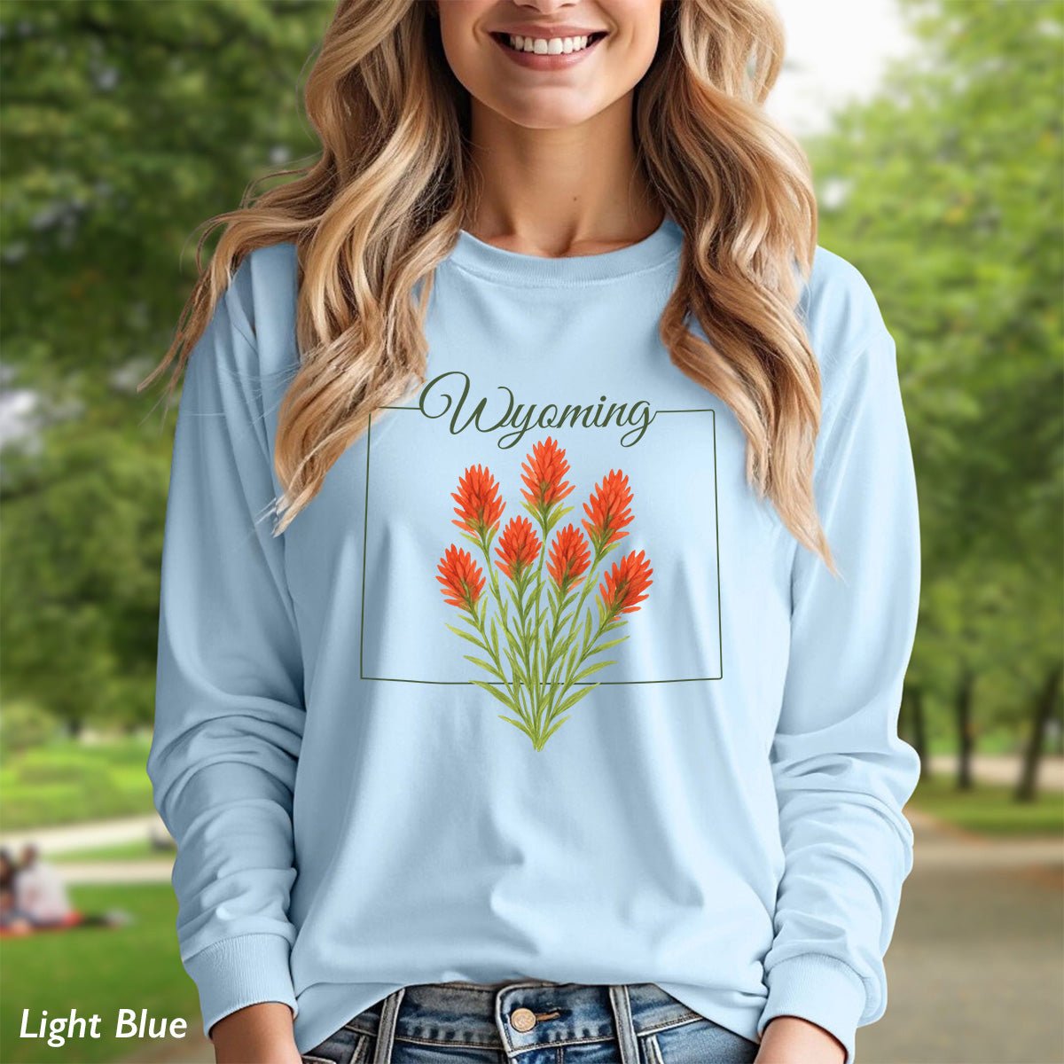 Wyoming State Flower Long Sleeve Tee - Indian Paintbrush