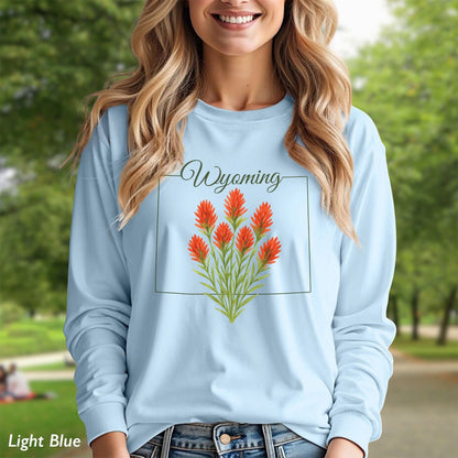 Wyoming State Flower Long Sleeve Tee - Indian Paintbrush