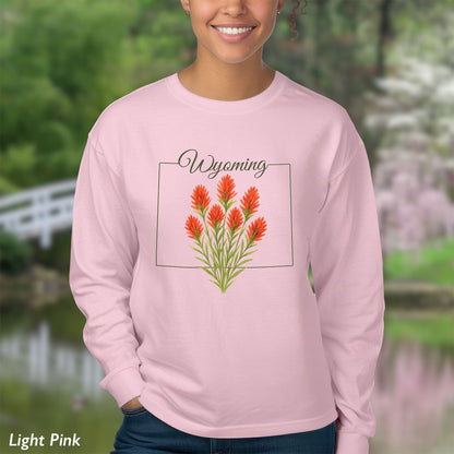 Wyoming State Flower Long Sleeve Tee - Indian Paintbrush
