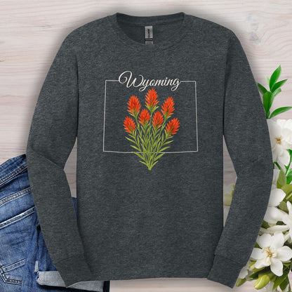 Wyoming State Flower Long Sleeve Tee - Indian Paintbrush