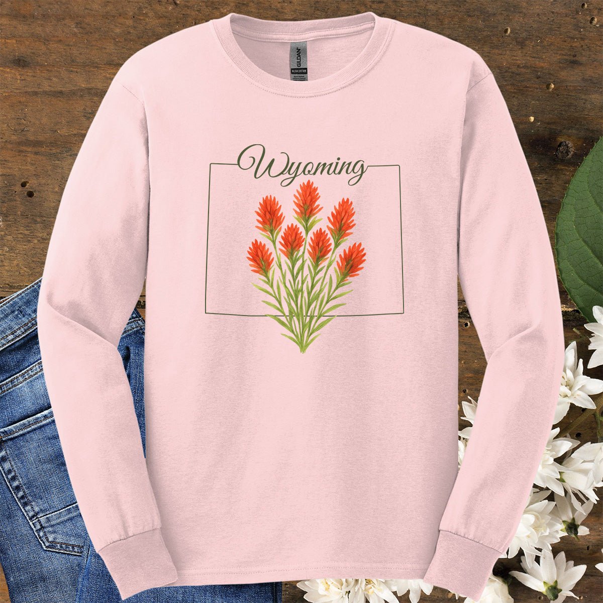 Wyoming State Flower Long Sleeve Tee - Indian Paintbrush