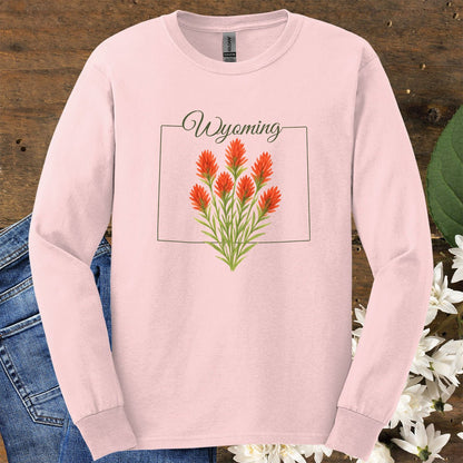 Wyoming State Flower Long Sleeve Tee - Indian Paintbrush