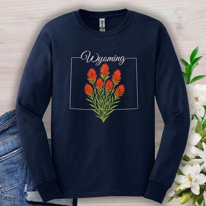Wyoming State Flower Long Sleeve Tee - Indian Paintbrush
