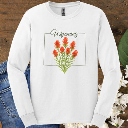 Wyoming State Flower Long Sleeve Tee - Indian Paintbrush